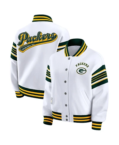 Wear by Erin Andrews Women's White Green Bay Packers Plus Full-Snap Fleece Sweatshirt Jacket