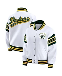 Wear by Erin Andrews Women's White Green Bay Packers Plus Full-Snap Fleece Sweatshirt Jacket