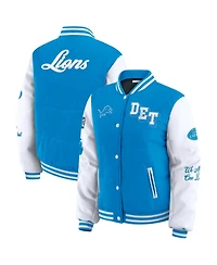 Wear by Erin Andrews Women's Blue Detroit Lions Varsity Full-Snap Puffer Jacket