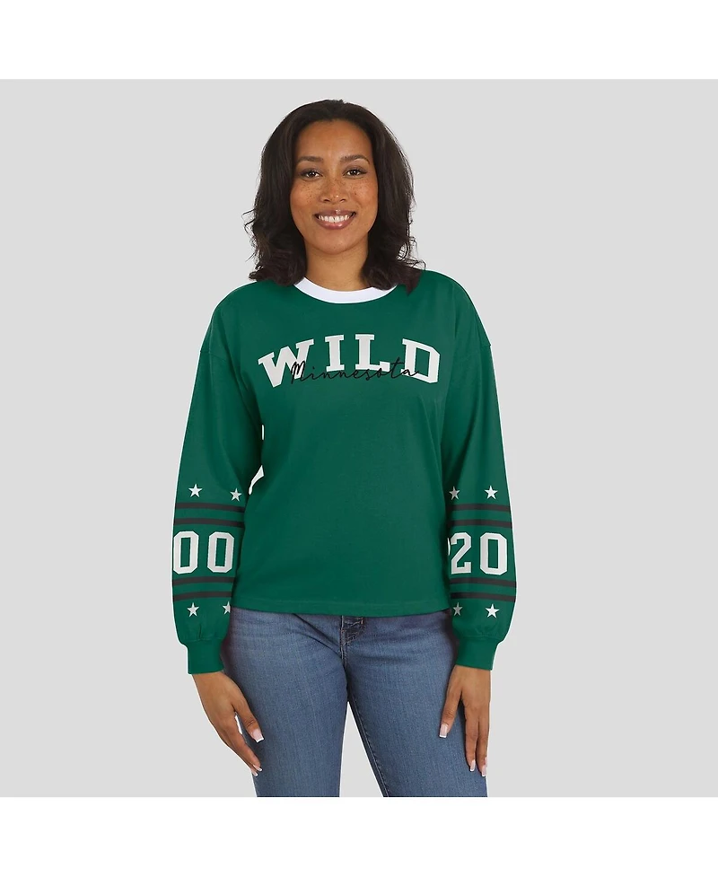 Wear by Erin Andrews Women's Green Minnesota Wild Long-Sleeve Sport T-Shirt