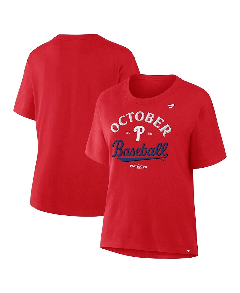Fanatics Women's Red Philadelphia Phillies 2025 Mlb Postseason Locker Room T-Shirt