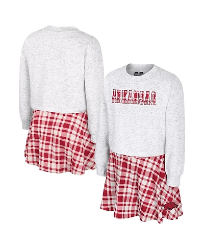 Colosseum Big Girls 2-Piece Gray Arkansas Razorbacks Marceline Plaid Skirt and Top Set