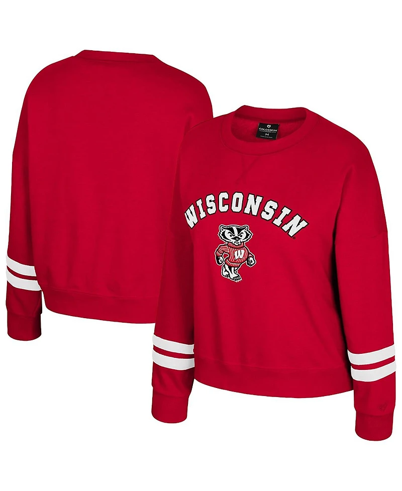 Colosseum Women's Red Wisconsin Badgers Splashy Crewneck Fleece Sweatshirt