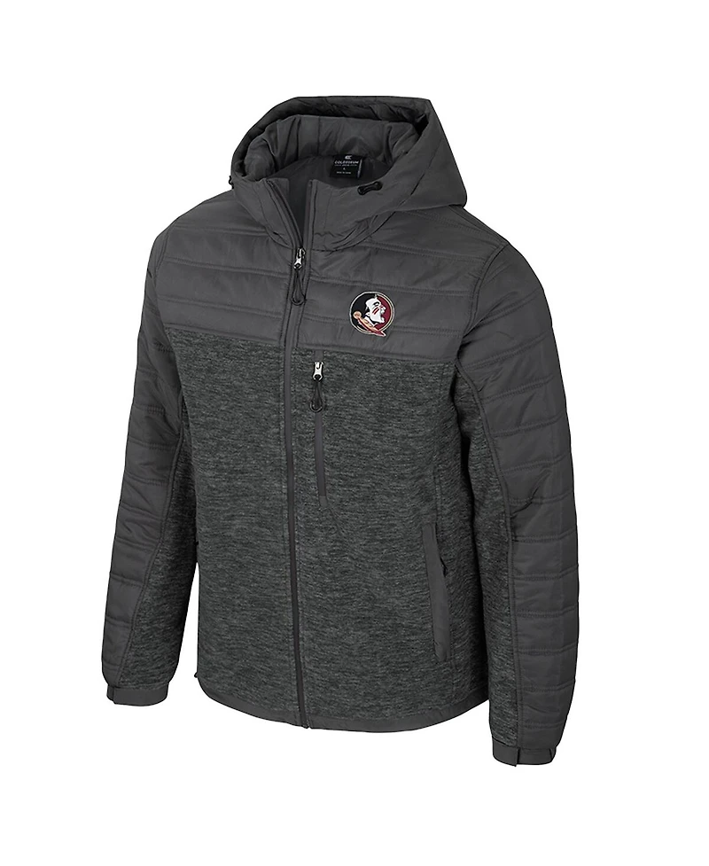 Colosseum Men's Charcoal Florida State Seminoles Nightman Full-Zip Hoodie Puffer Jacket