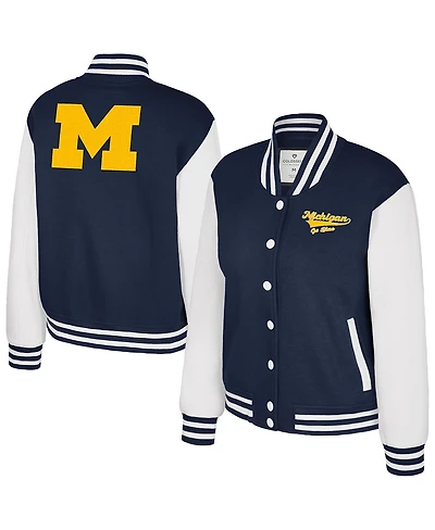 Colosseum Women's Navy Michigan Wolverines French Baguette Full Snap Fleece Jacket