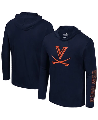 Colosseum Men's Navy Virginia Cavaliers Color Pop Active Blend Hooded Long Sleeve T-Shirt