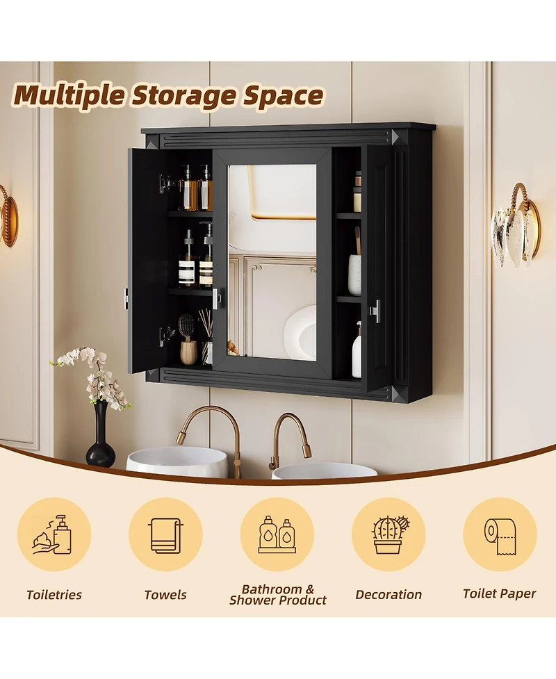 Casainc Wall-Mounted Bathroom Cabinet with Mirror and 4 Adjustable Shelves, Storage Solution