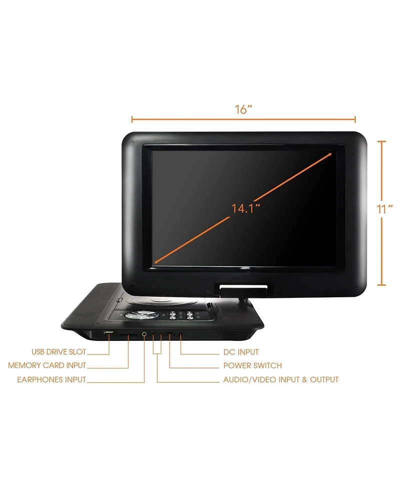 Trexonic 14.1 Inch Portable Dvd Player with Swivel Tft-lcd Screen and Usb,Sd,Av Inputs