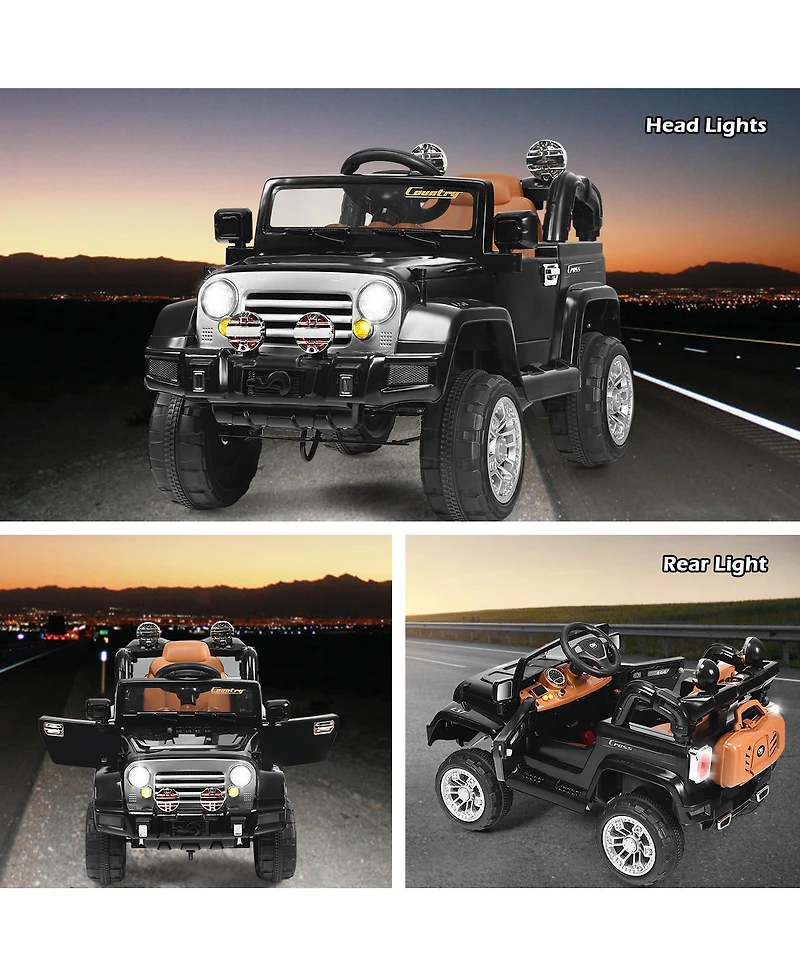 12V MP3 Kids Ride On Truck Car Rc Remote Control w/ Led Lights Music, Black