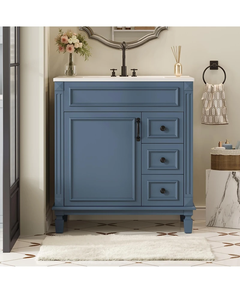 Casainc 30-Inch Bathroom Vanity with Ceramic Sink, Small Cabinet, 2 Drawers & Adjustable Storage Shelf