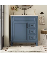 Casainc 30-Inch Bathroom Vanity with Ceramic Sink, Small Cabinet, 2 Drawers & Adjustable Storage Shelf