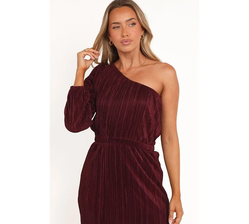 Petal and Pup Women's Pontee One Shoulder Pleated Midi Dress - Burgundy