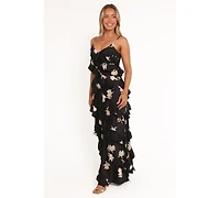 Petal and Pup Women's Ciao Ruffles Maxi Satin Dress - Black Floral