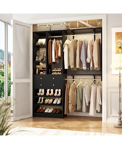 Aheaplus Closet System with Wooden Drawers and Two Hanging Rods