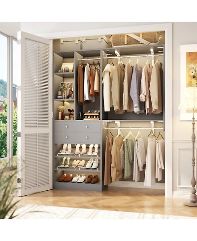 Aheaplus Closet System with Wooden Drawers and Two Hanging Rods