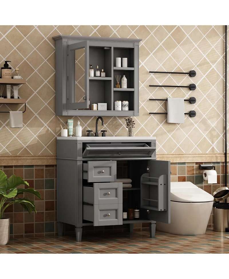 Casainc 30'' Bathroom Vanity with Top Sink, Mirror Cabinet