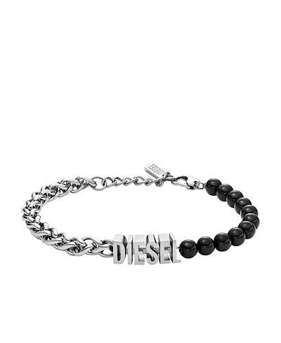 Diesel Unisex Diesel Black Agate Beaded Chain Bracelet