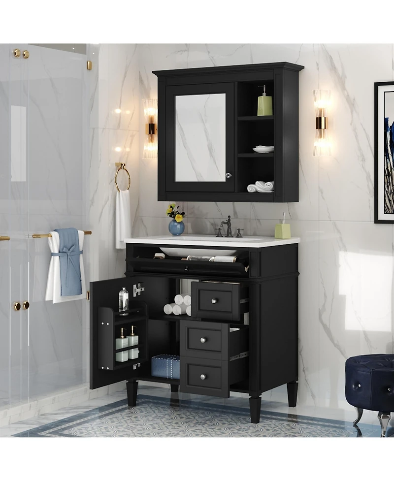 Casainc 30'' Bathroom Vanity with Top Sink, Mirror Cabinet