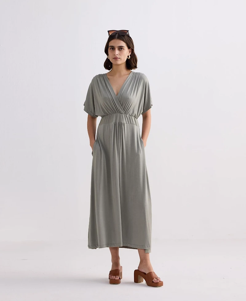 Reistor Women's FLowy A-Line Maxi Dress with Side Slits Light Olive