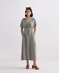 Reistor Women's FLowy A-Line Maxi Dress with Side Slits Light Olive