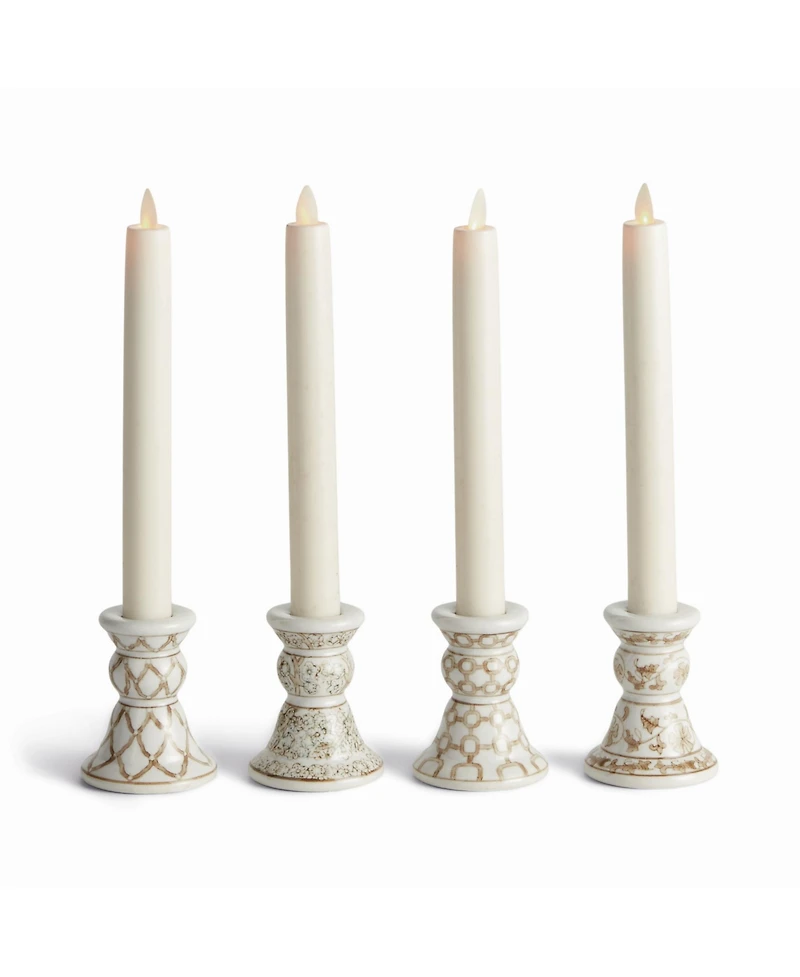 Province Mini Taper Holders, Set of 4 - Brown & White