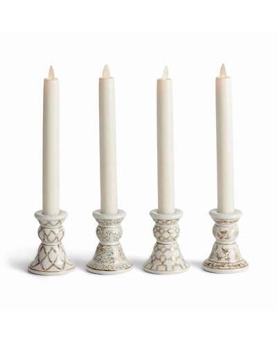 Province Mini Taper Holders, Set of 4 - Brown & White