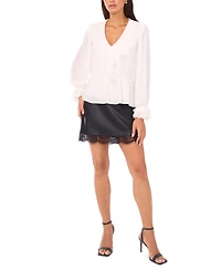 Vince Camuto Women's V-Neck Front Ruffle Long Sleeves Top