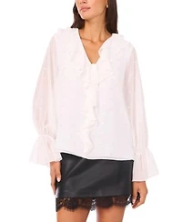 Vince Camuto Womens Ruffle Long Sleeve Top