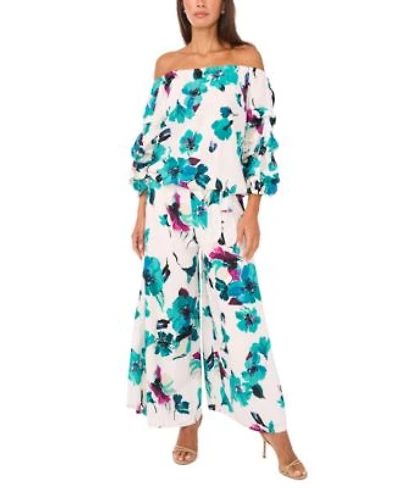 Vince Camuto Womens Cropped Wide Leg Pants Off The Shoulder Bubble 3 4 Sleeve Tie Front Blouse