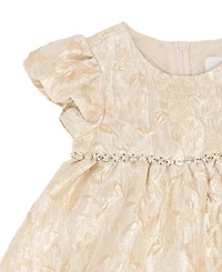 Rare Editions Baby Girls 2-Piece Gold Brocade Puff Sleeve Dress and Diaper Cover Set
