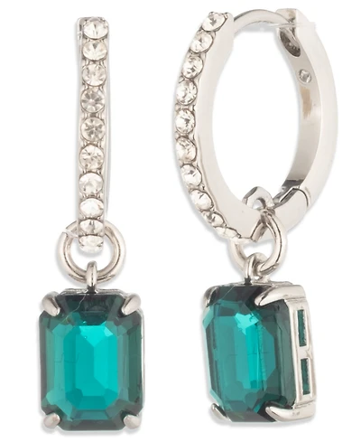 Lauren Ralph Glass Stone Silver-Tone Drop Hoop Earrings (also Gold-Tone)