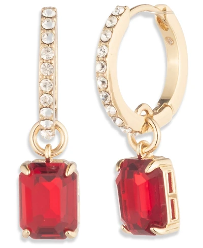 Lauren Ralph Glass Stone Silver-Tone Drop Hoop Earrings (also Gold-Tone)