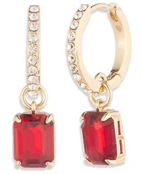 Lauren Ralph Glass Stone Silver-Tone Drop Hoop Earrings (also Gold-Tone)