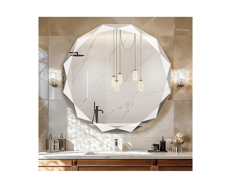 Antok Single Beveled Edge Circle Mirror Frameless Wall Mount Bathroom Vanity Mirror