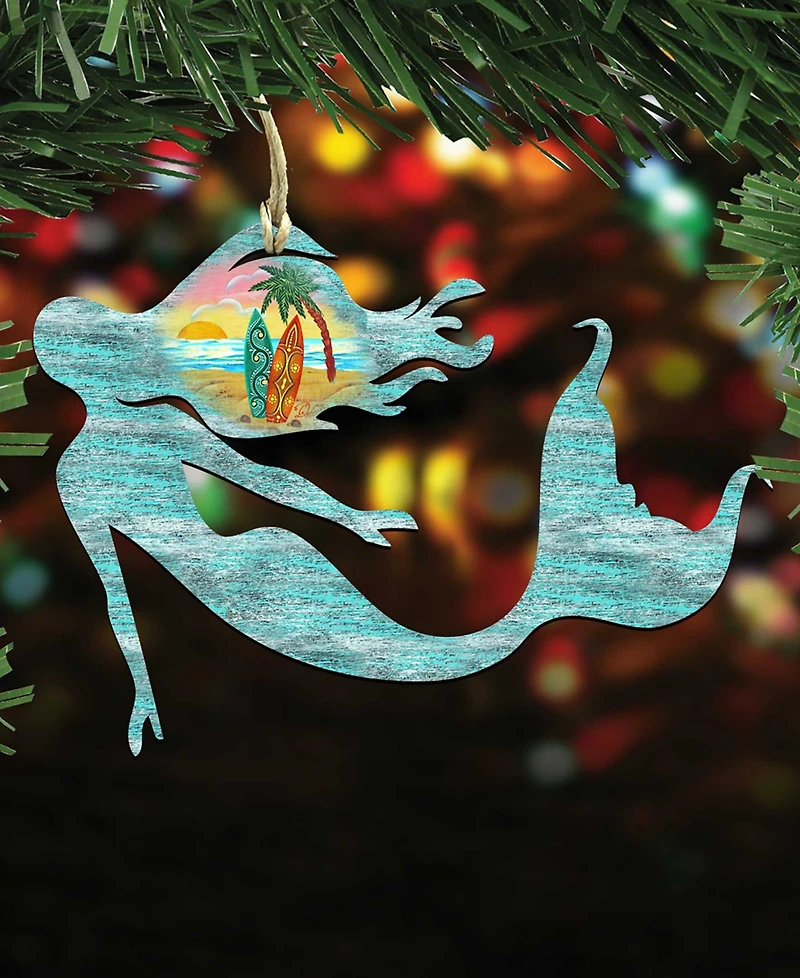 Designocracy Mermaid Scenic Wood Christmas Ornament