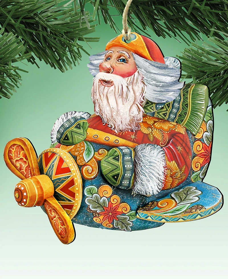 Designocracy Aviator Santa Wooden Christmas Ornament