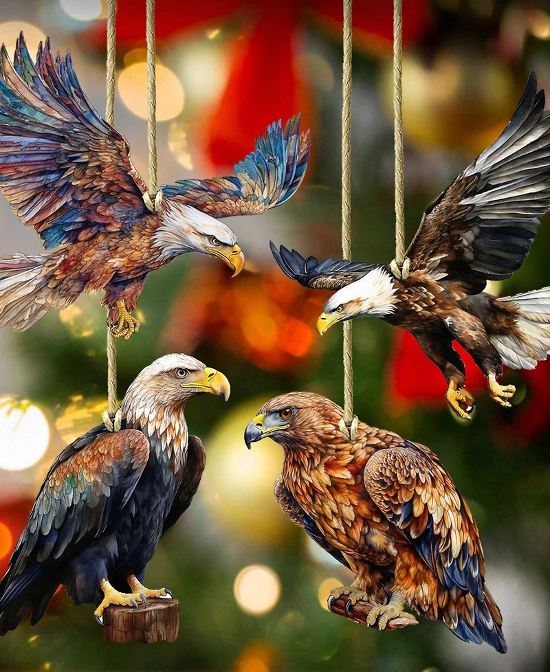 Designocracy Alaskan Eagles Wooden Ornaments, Set of 4