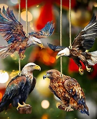 Designocracy Alaskan Eagles Wooden Ornaments, Set of 4