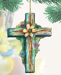 Designocracy Holiday Teal Cross Wooden Ornament