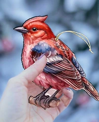 Designocracy Red Forest Bird Christmas Wooden Ornament