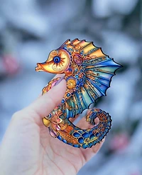 Designocracy Mosaic Seahorse Christmas Wood Ornament