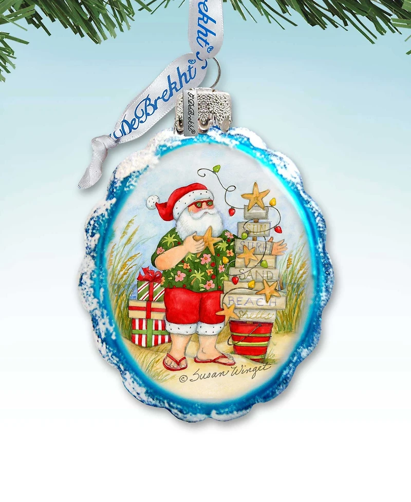 Designocracy Santa with Christmas Tree Glass Ornaments