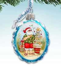 Designocracy Santa with Christmas Tree Glass Ornaments
