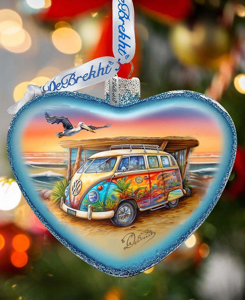 G.Debrekht Surf Van Heart Glass Christmas Ornament