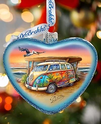 G.Debrekht Surf Van Heart Glass Christmas Ornament
