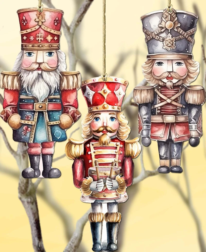 Designocracy Nutcrackers Christmas Ornaments, Set of 3