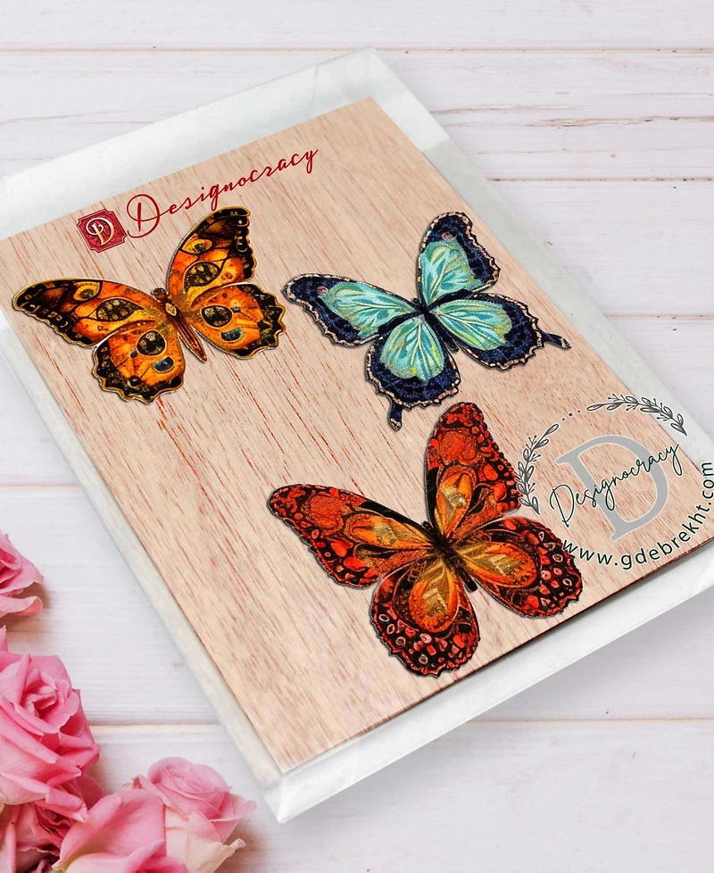 Designocracy Summer Butterfly Wooden Ornaments, Set of 3