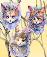 Designocracy Beautiful Cats Holiday Ornaments, Set of 3