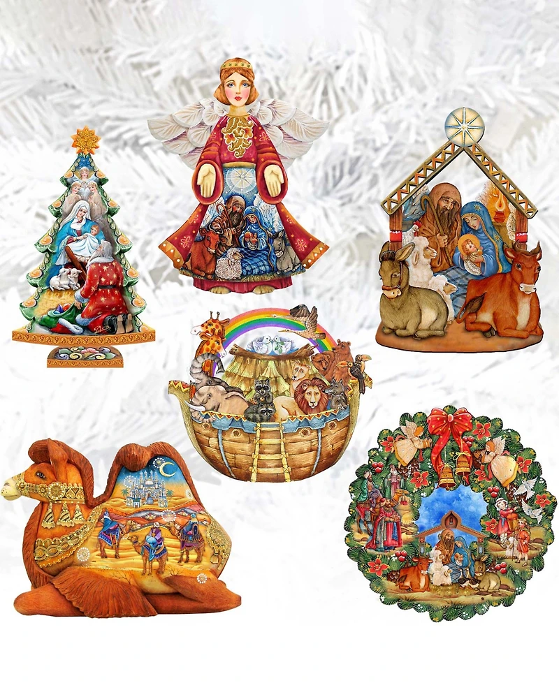 Designocracy Nativity Wooden Clip-on Ornaments, Set of 6