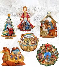 Designocracy Nativity Wooden Clip-on Ornaments, Set of 6
